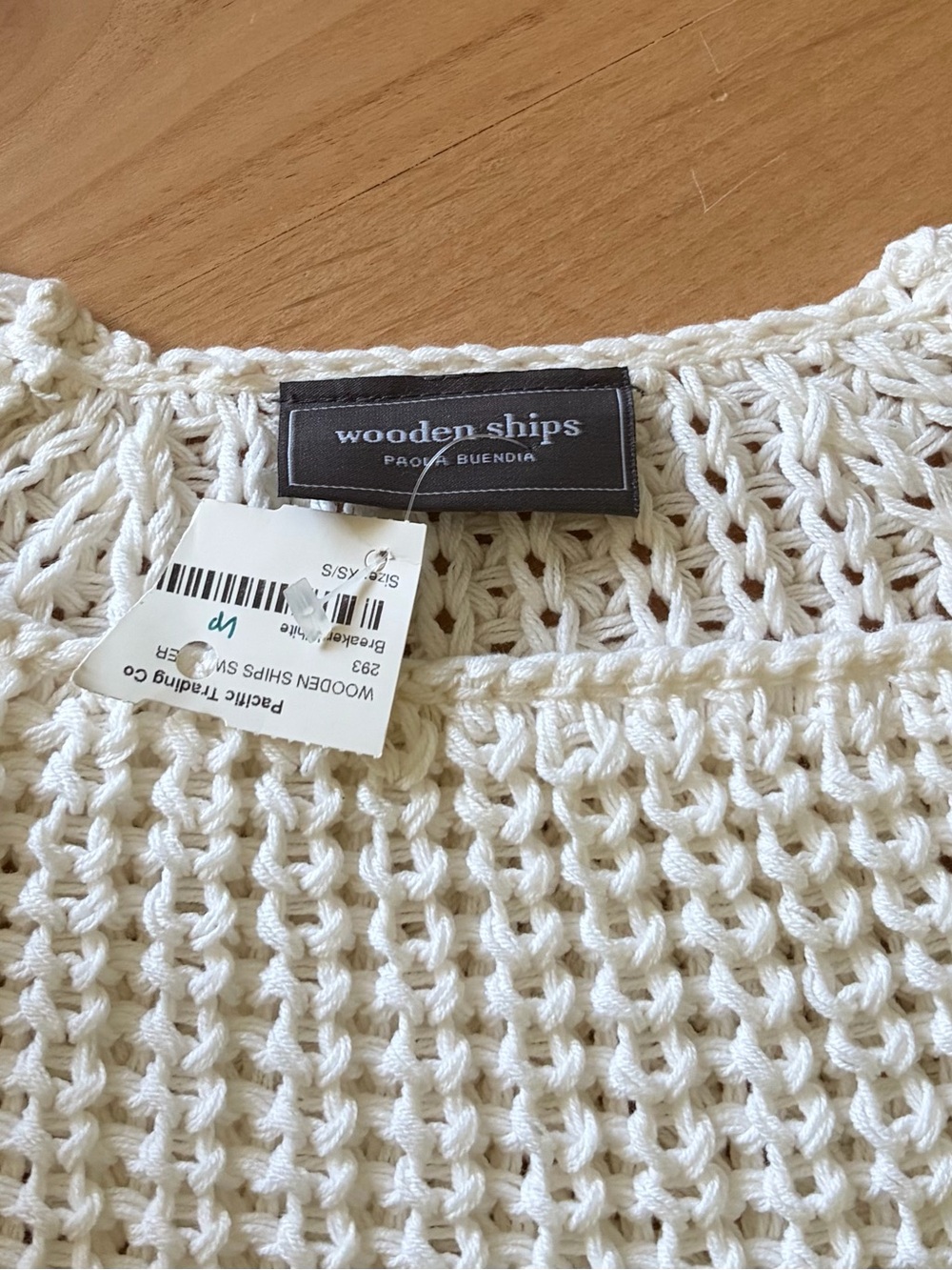 Wooden Ships Cream Open-Knit Crewneck Sweater